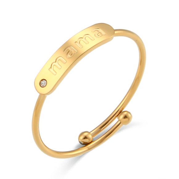 Mama Engraved‎ Adjustable 18K Gold Plated Zircon Stackable Ring Stainless Steel - Picture 1 of 9